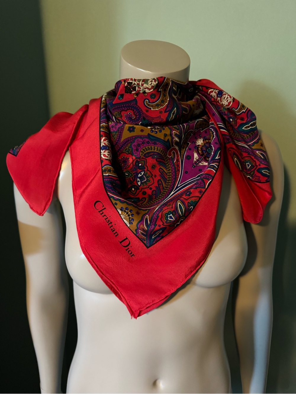 Dior Multicolor Paisley Silk Scarf with Pink Border